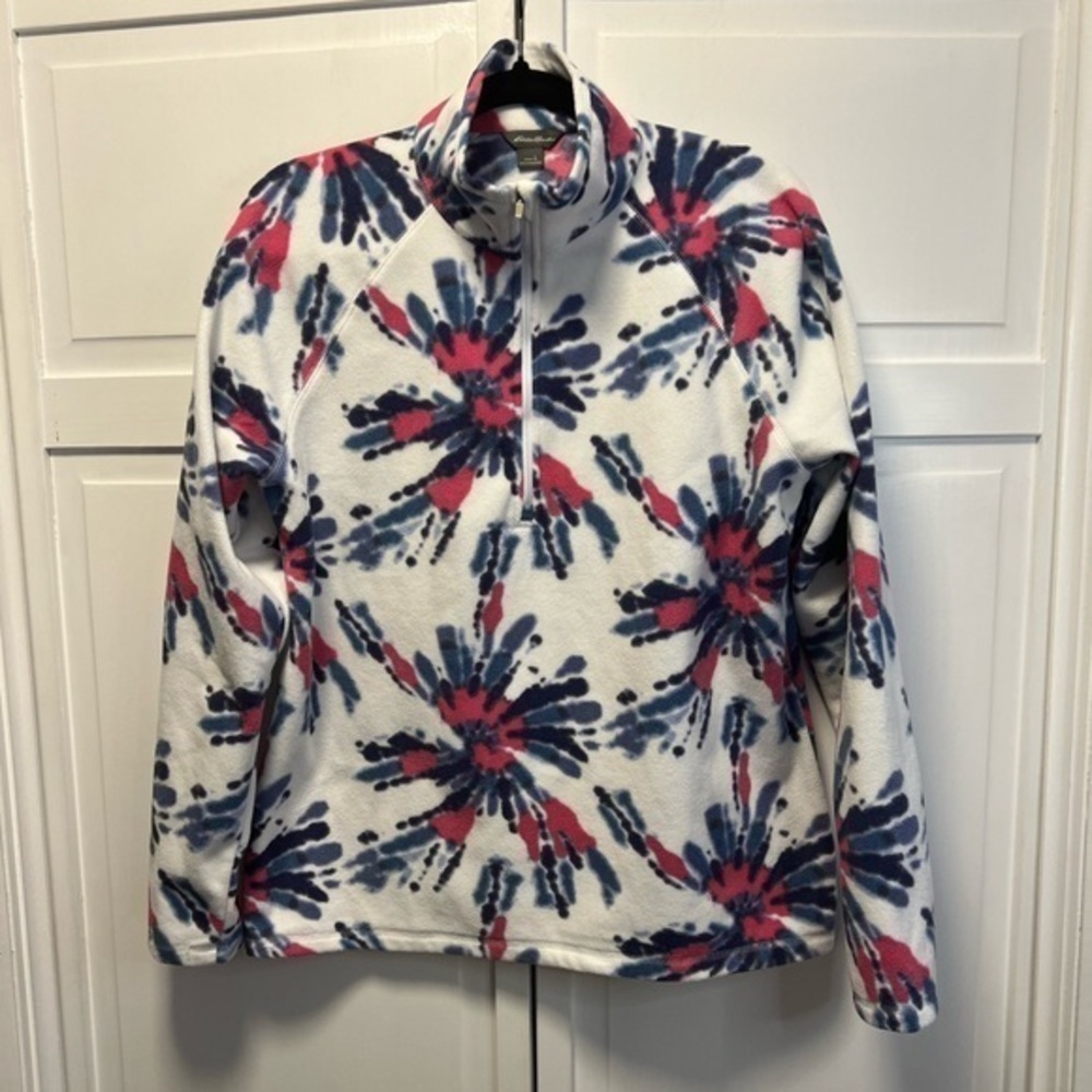 Eddie Bauer 1/4 Zip Fleece Pullover Size Women’s Large Color Red, White, Blue